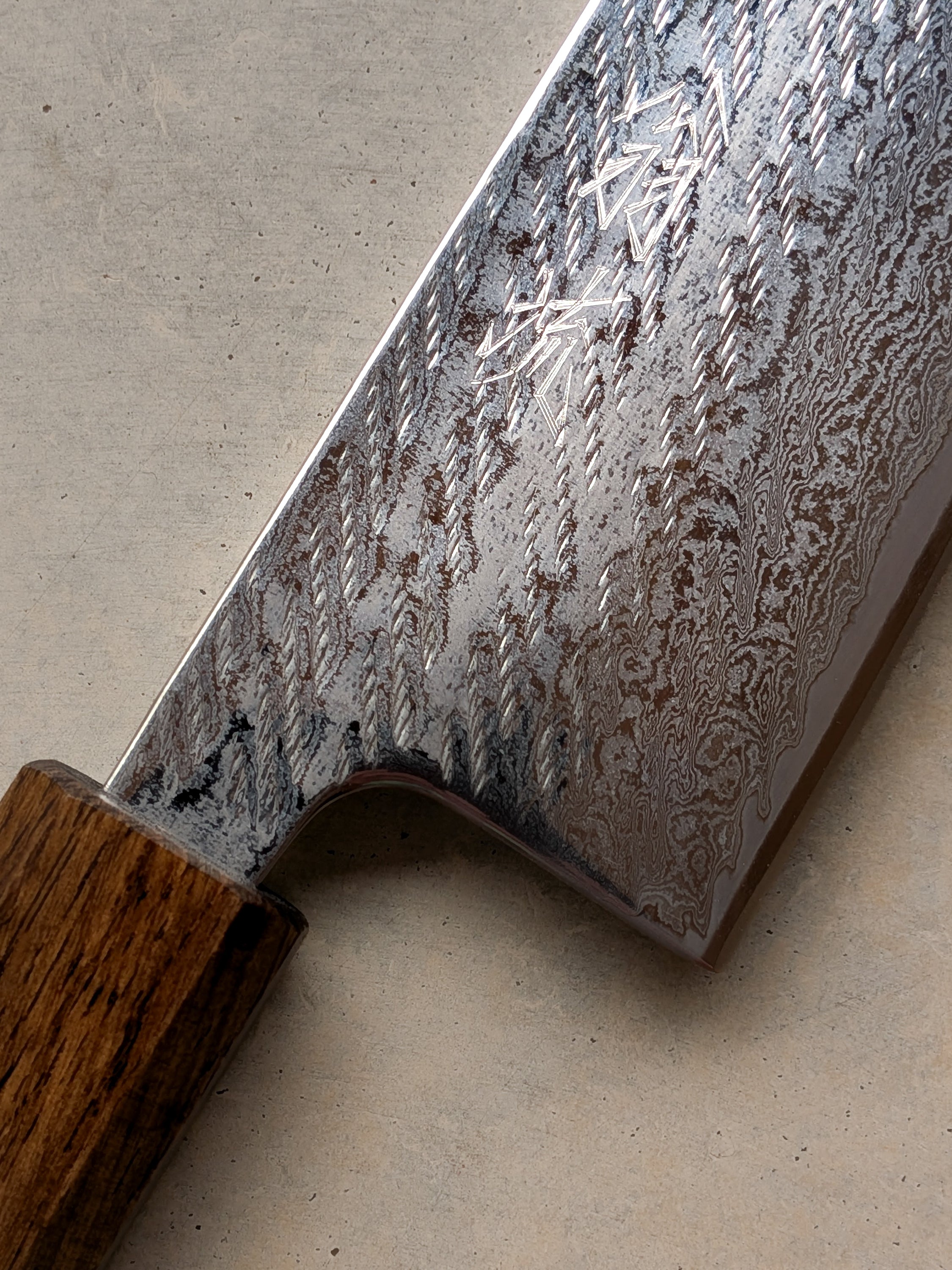 Ginsan Damascus Nawame Gyuto 210mm Black Oak