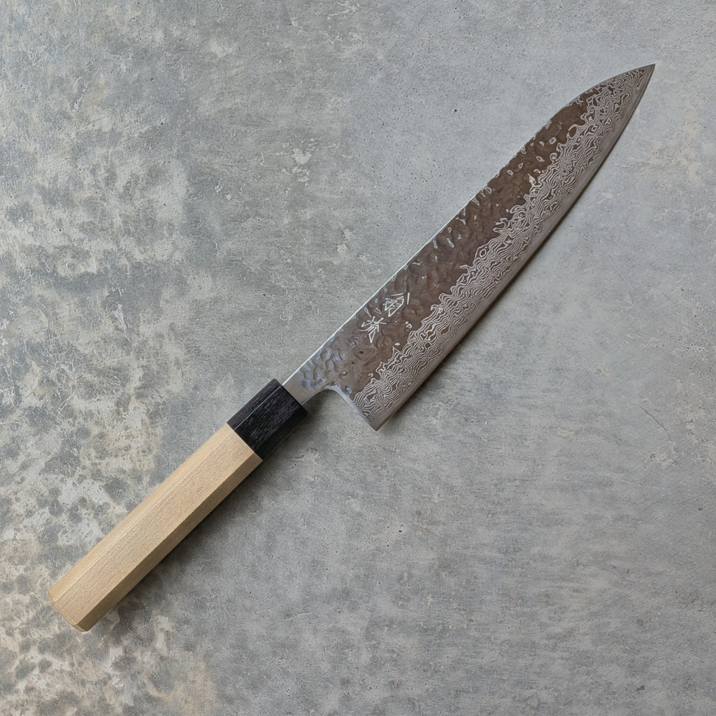 10A Damascus Tsuchime Gyuto 210mm Black Pakkawood & Magnolia Handle