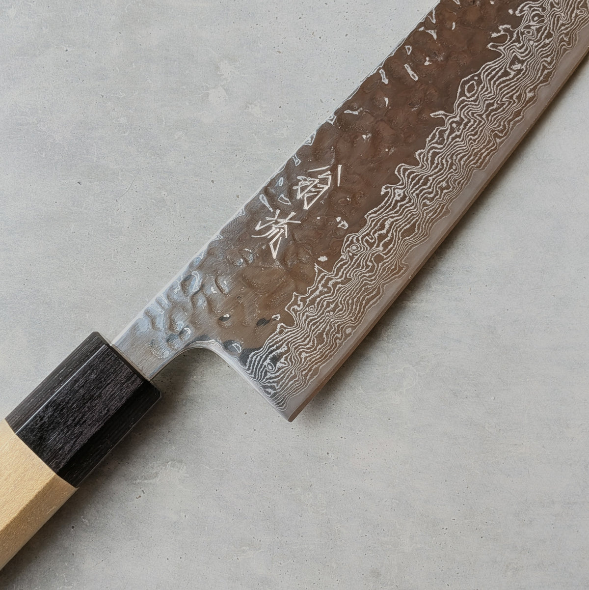 10A Damascus Tsuchime Gyuto 210mm Black Pakkawood & Magnolia Handle