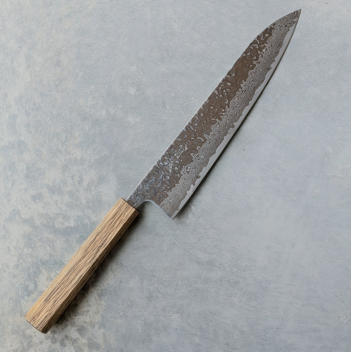 10A Nickel Damascus Tsuchime Gyuto 240mm Black Oak