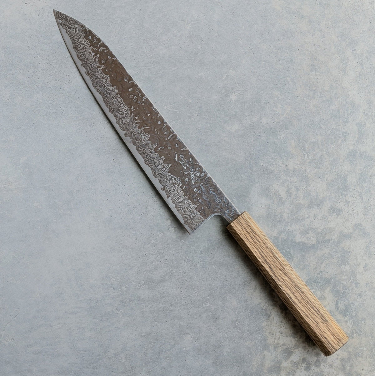 10A Nickel Damascus Tsuchime Gyuto 240mm Black Oak