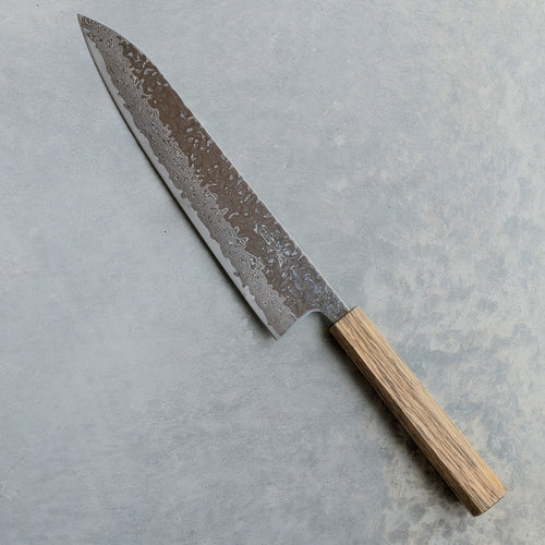 10A Nickel Damascus Tsuchime Gyuto 240mm Black Oak