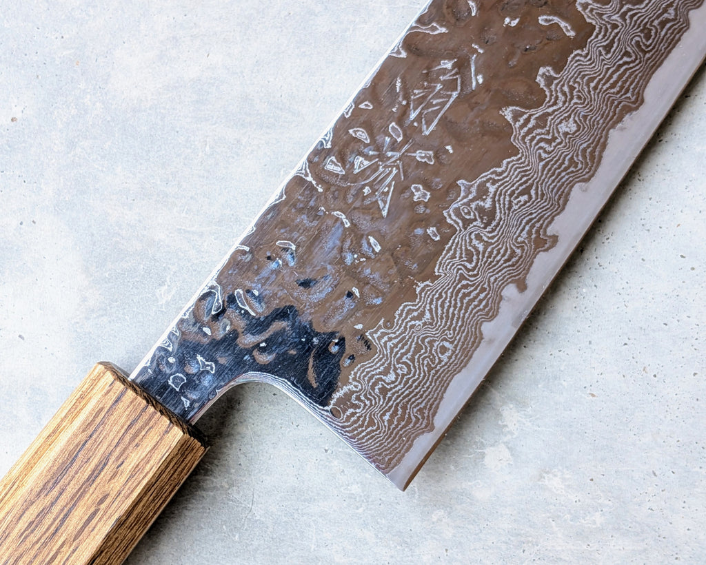10A Nickel Damascus Tsuchime Gyuto 240mm Black Oak