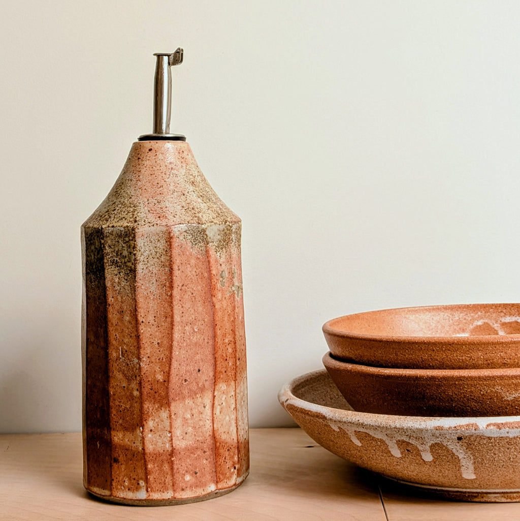 Shino + Wood Ash Ceramic Oil Bottle